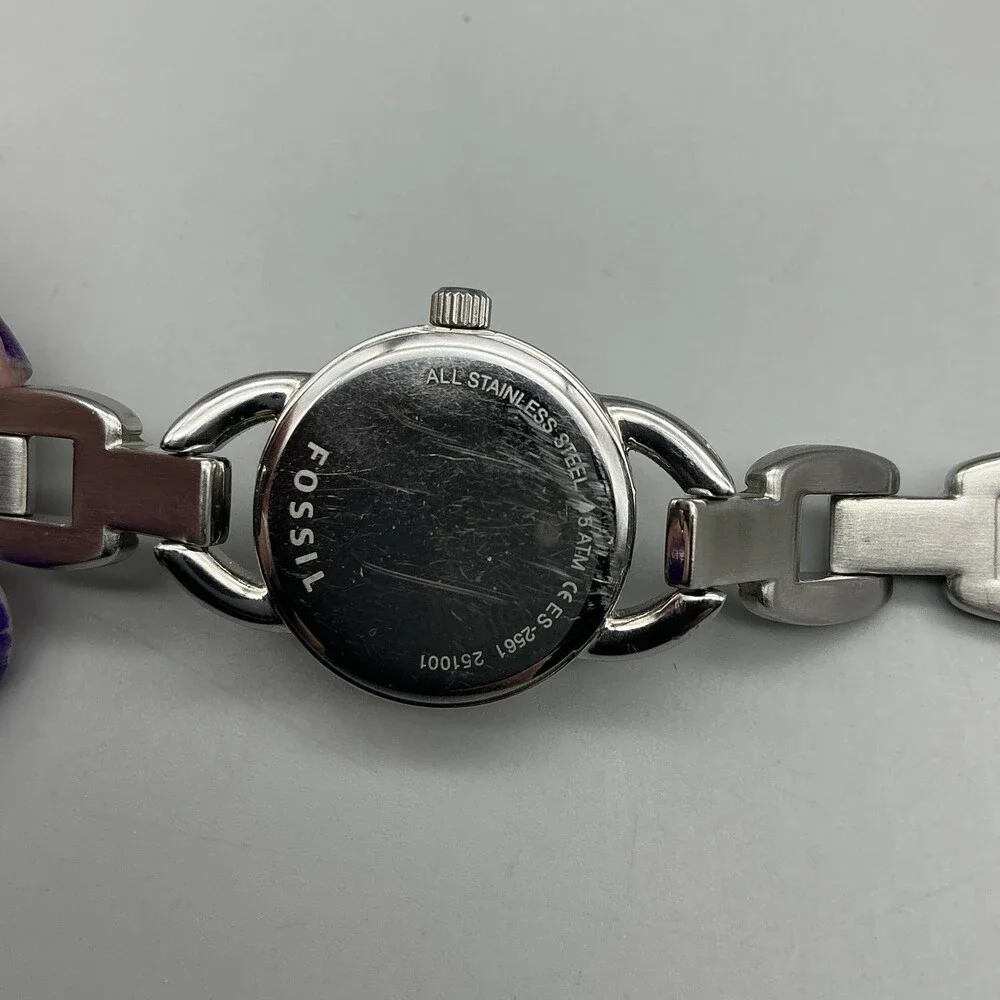 Fossil Women Watch 22mm Silver Tone Stainless Crystals ES-2561 New Battery 6.25